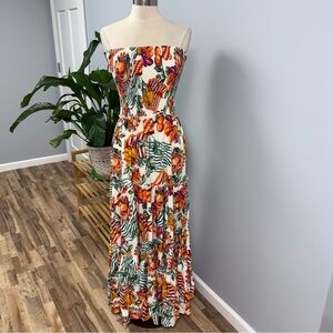 NWT Abel The Label Anthropologie Tiered Maxi Dress M Sleeveless Fruit Print ATL